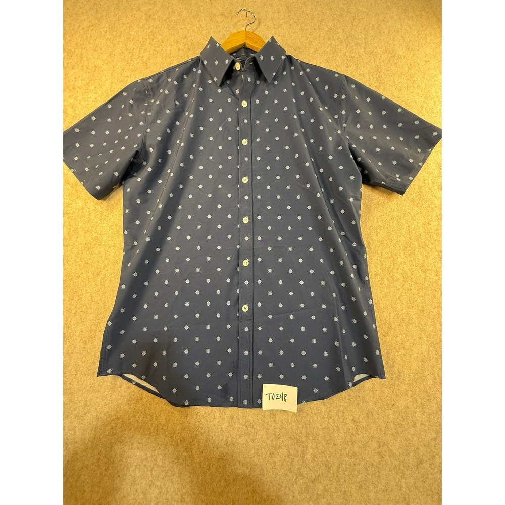 Rugby University Mens Navy Ship Wheel Print Short Sleeve Stretch Shirt Med